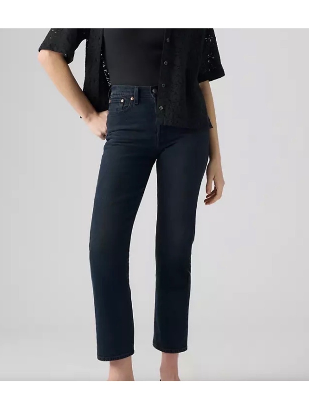 Levi’s Wedgie Straight Black Button Fly Blank Red Tab High Rise Ankle Womens